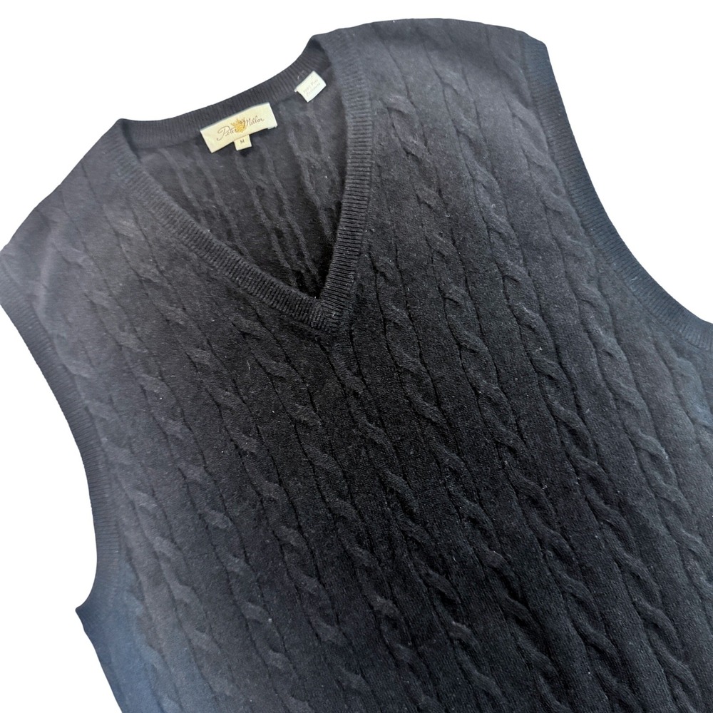 Peter Millar Cashmere Cable Knit Sweater Vest Mens Medium Black V-Neck